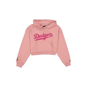 Los Angeles Dodgers Women's Cropped Cosmetic Pink Floral Hoodie