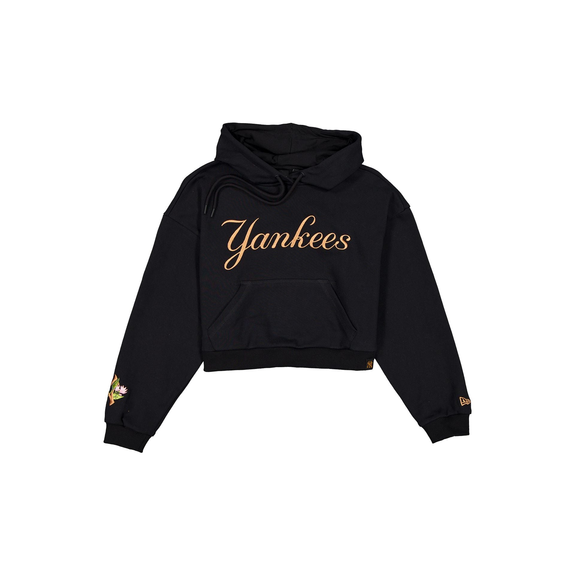New York Yankees Women's Cropped Black Floral Hoodie