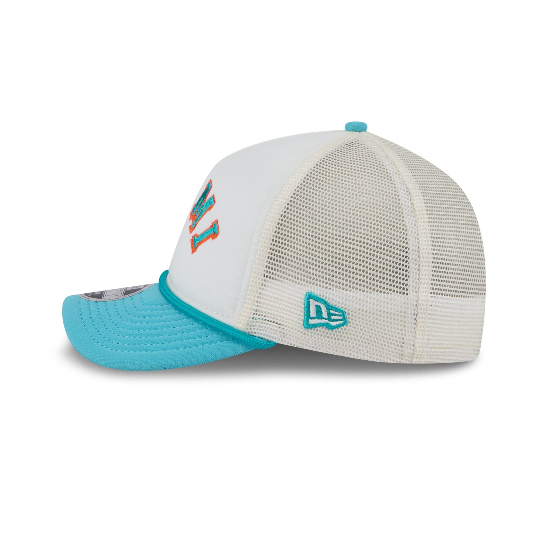 Miami Dolphins Chrome Arch 9FORTY M-Crown A-Frame Trucker Hat - Image 4