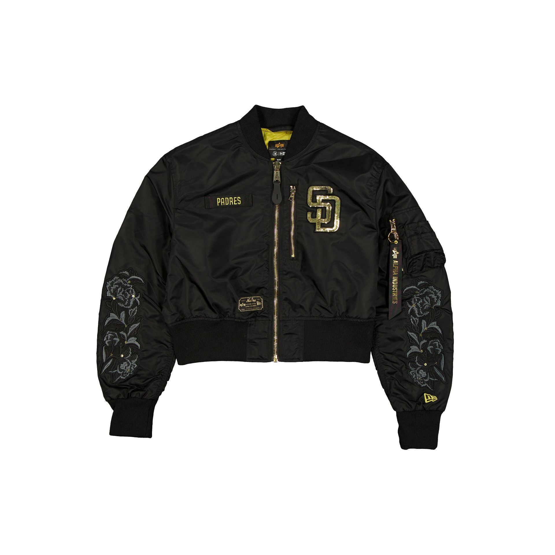 Alpha Industries x San Diego Padres Black and Gold Women's Cropped L-2B Bomber Jacket