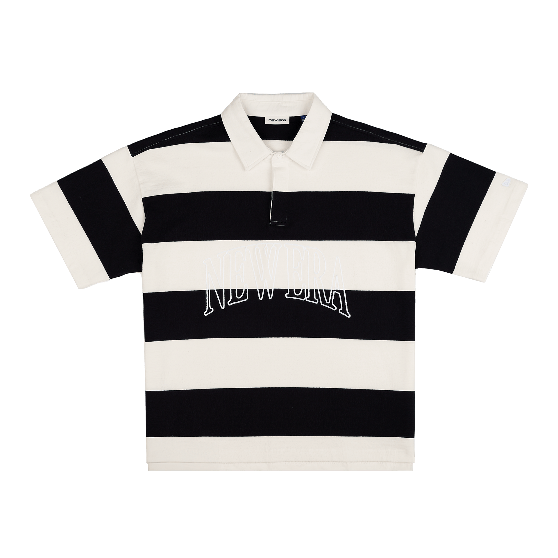 New Era Branded Embroidered Yarn Dye Navy Rugby Shirt - Image 2