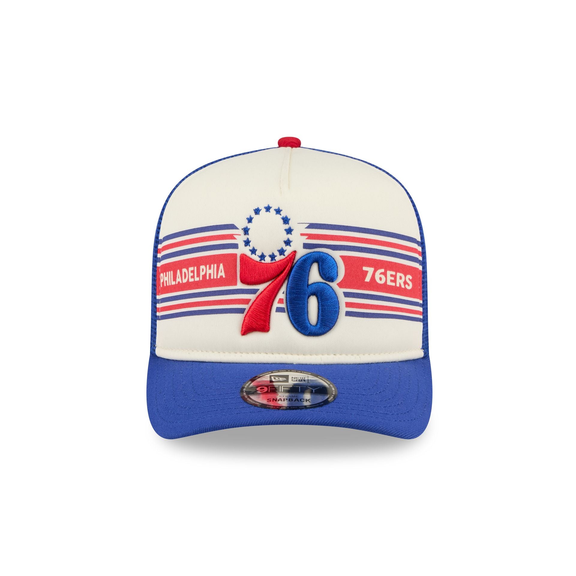 Philadelphia 76ers Banner 9FIFTY A-Frame Trucker Hat - Image 2