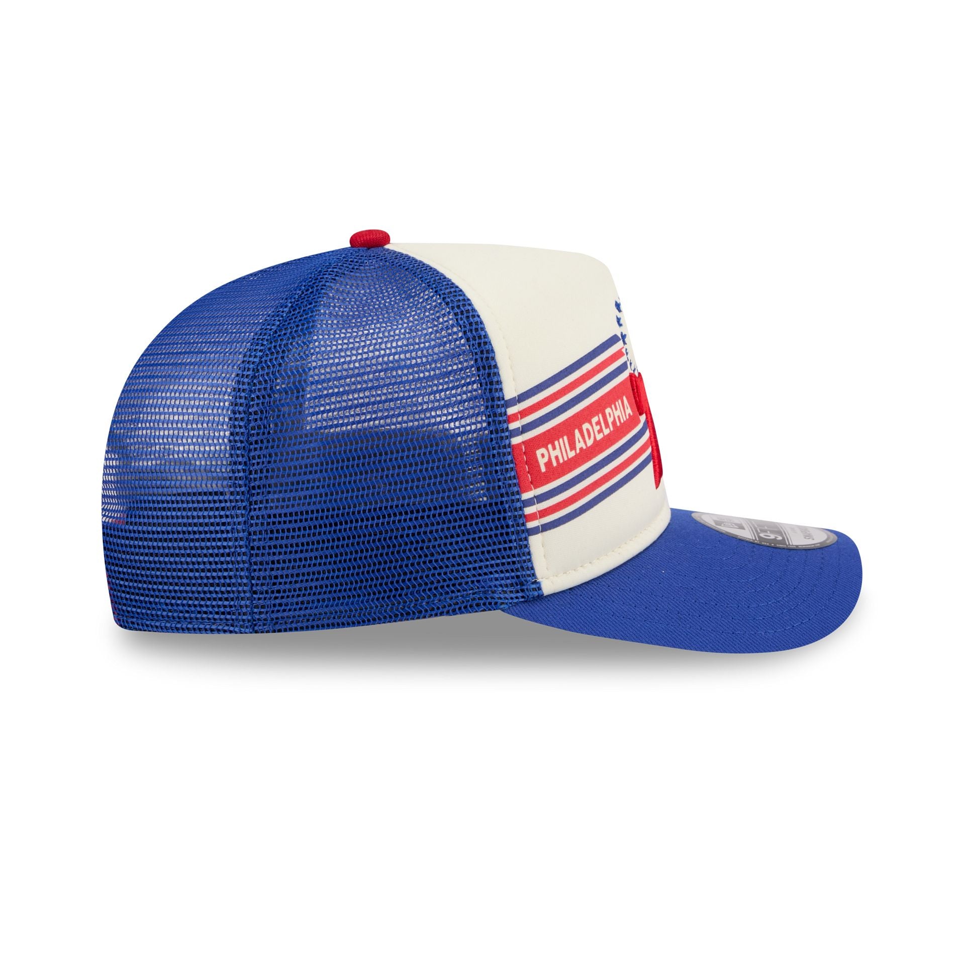 Philadelphia 76ers Banner 9FIFTY A-Frame Trucker Hat - Image 5