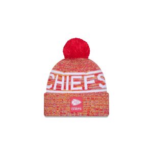 Kansas City Chiefs 2025 Sideline Cold Weather Kids Pom Knit Hat