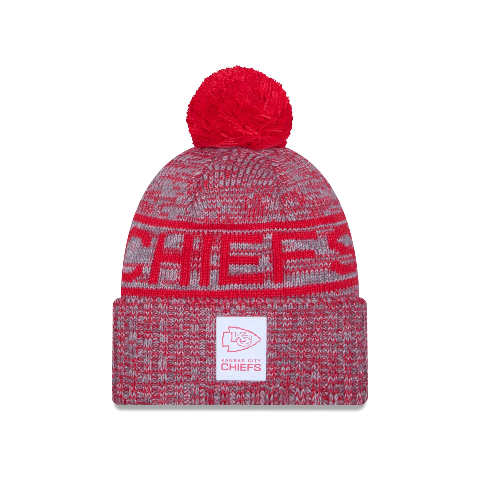 Kansas City Chiefs 2025 Sideline Cold Weather Gray Pom Knit Hat