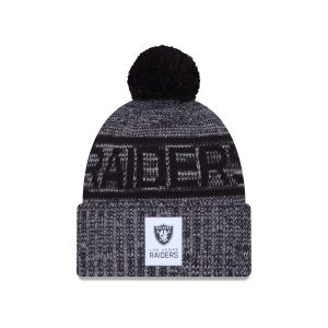 Las Vegas Raiders 2025 Sideline Cold Weather Gray Pom Knit Hat