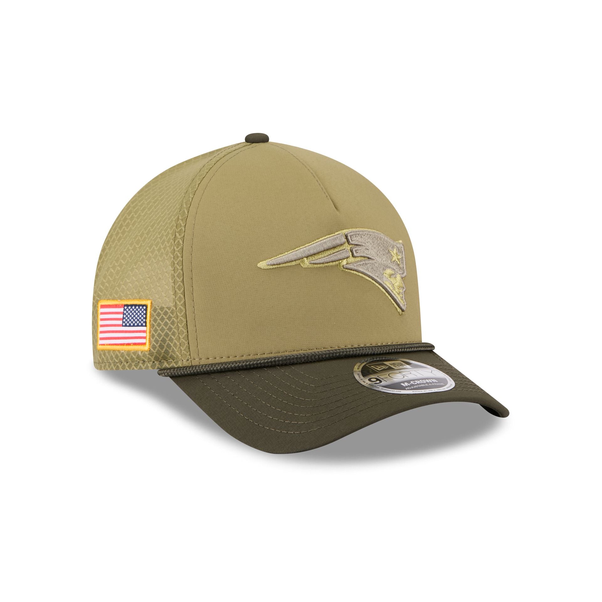New England Patriots 2025 Salute to Service 9FORTY M-Crown A-Frame Trucker Hat