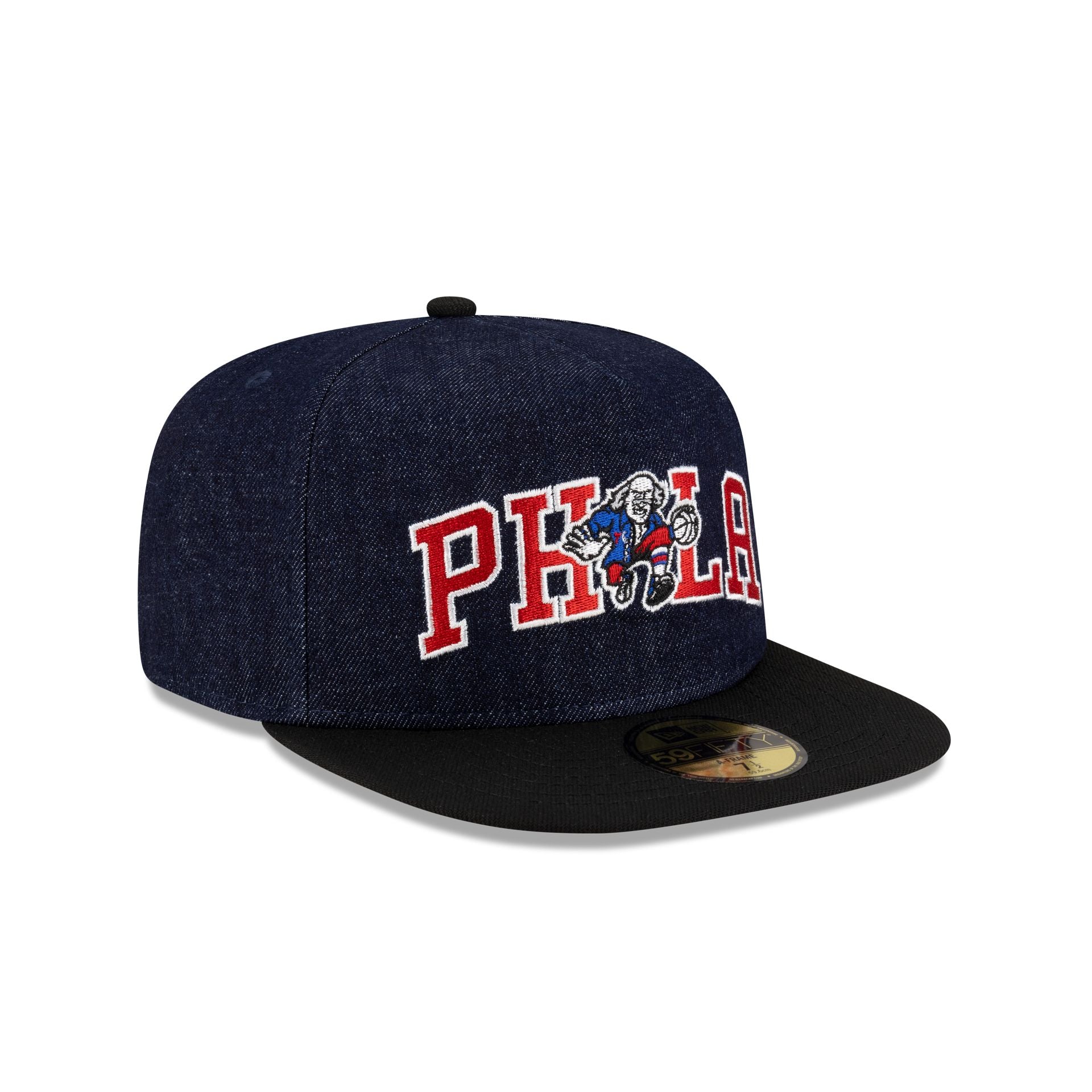 Philadelphia 76ers Navy Denim 59FIFTY A-Frame Fitted Hat - Image 3