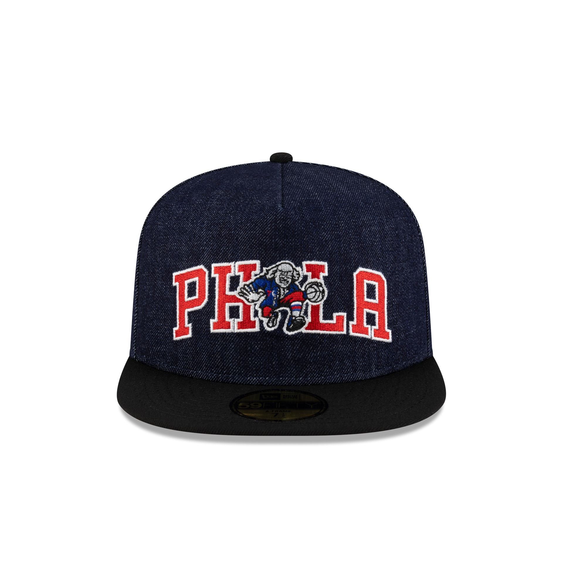 Philadelphia 76ers Navy Denim 59FIFTY A-Frame Fitted Hat - Image 2