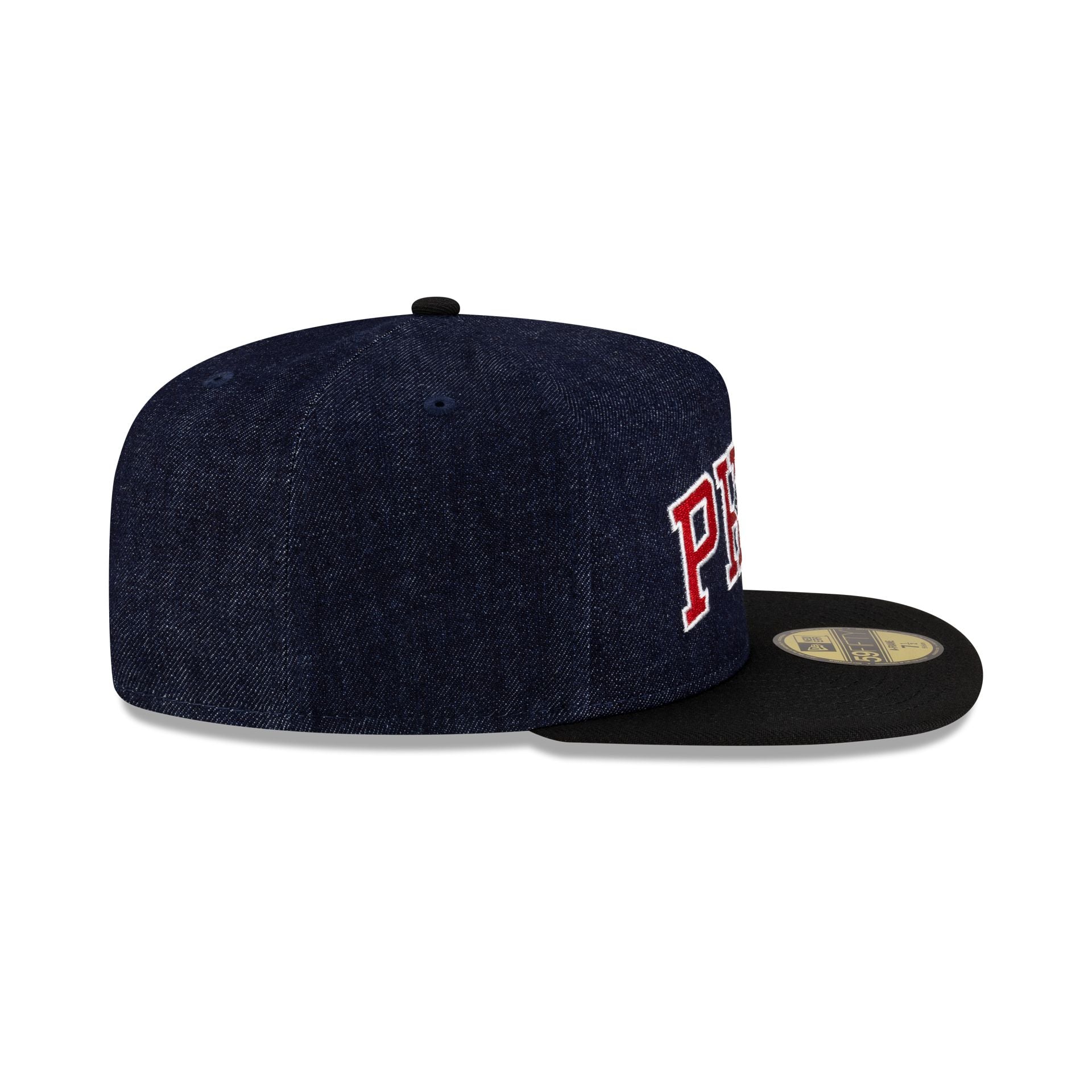 Philadelphia 76ers Navy Denim 59FIFTY A-Frame Fitted Hat - Image 5